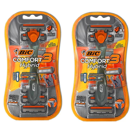 KIT 03 Aparelho de Barbear Bic Comfort Hybrid - Cabeça Móvel, Cabo Ergonômico, Fita Lubrificante