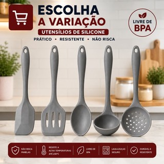 Utensílios de Cozinha de Silicone Colher Espátulas Concha Escumadeira Kit  3 ou 5 Peças Antiaderente