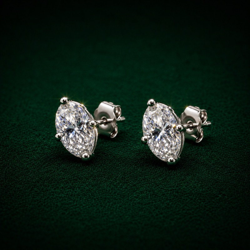 Brinco Moissanite Oval 5,7mm Prata 925 Joia Feminina Sofisticada