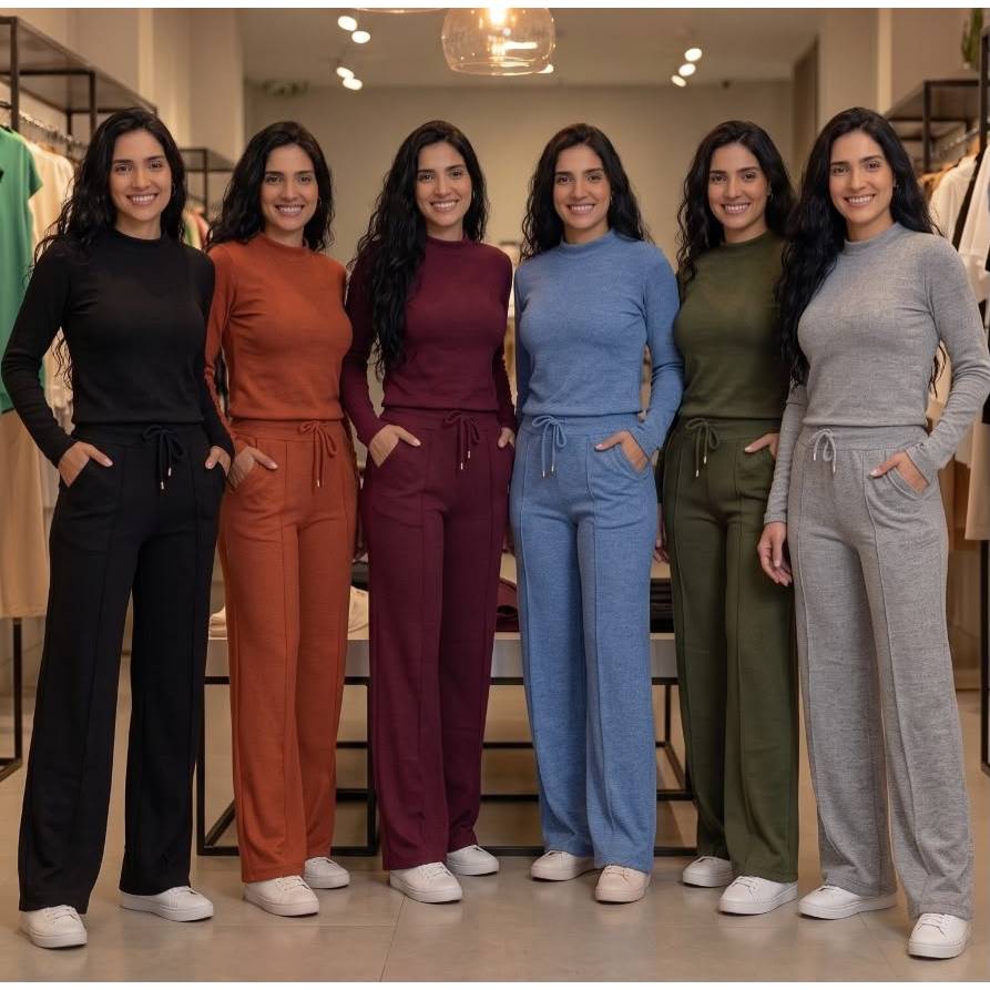 Conjunto Lãzinha Feminino Blusa e Calça Pantalona Look Casual Elegante Para o Inverno Conjunto Feminino para o Frio