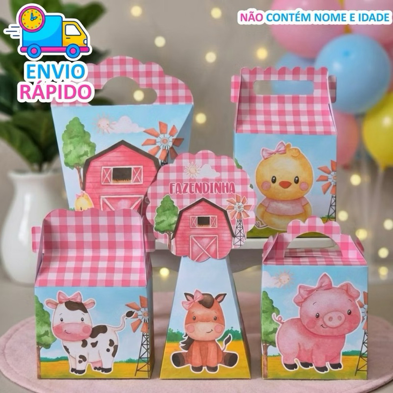 Caixinhas Fazendinha ROSA MENINA - PEGUE E MONTE - PRONTA ENTREGA menina kit festa lembrancinhas aniversario decoração
