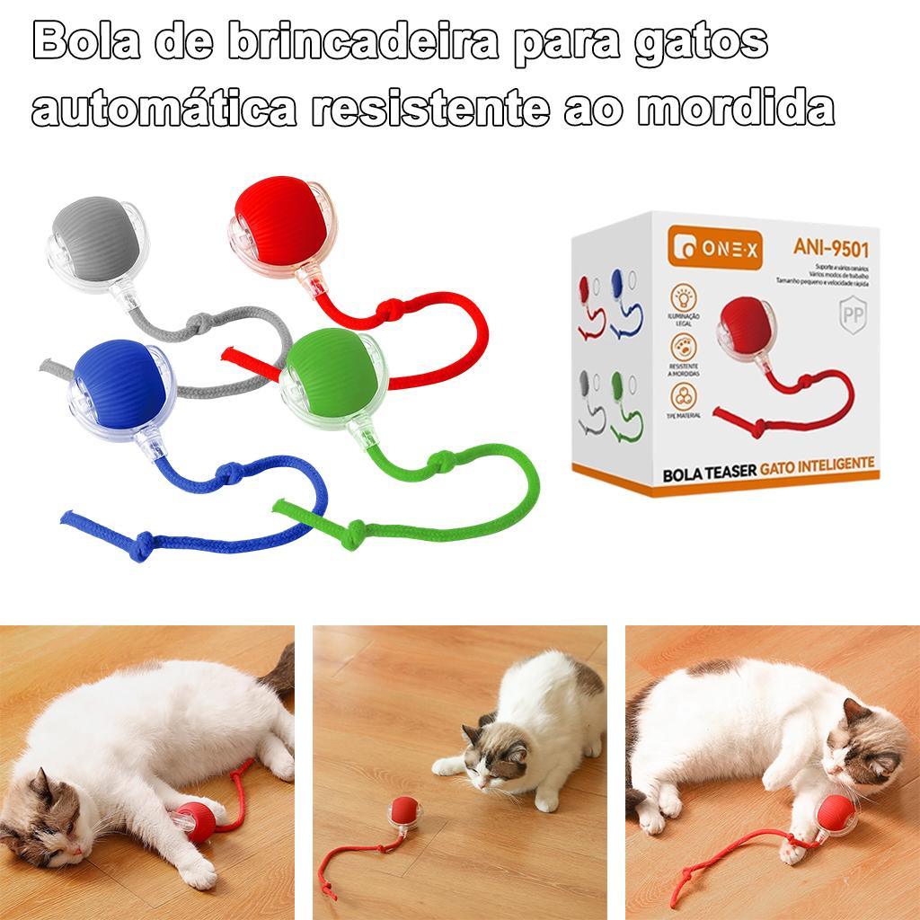 ONEX 1PCS Bola Inteligente Interativa para Gatos e Cães - Brinquedo Automático com Corda Anti-Rasgo