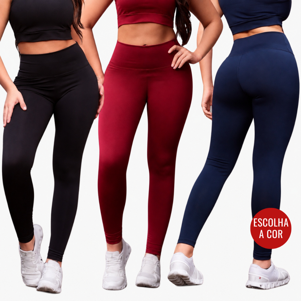 Kit 3 Calças Legging Feminina Suplex Cintura Alta Modeladora