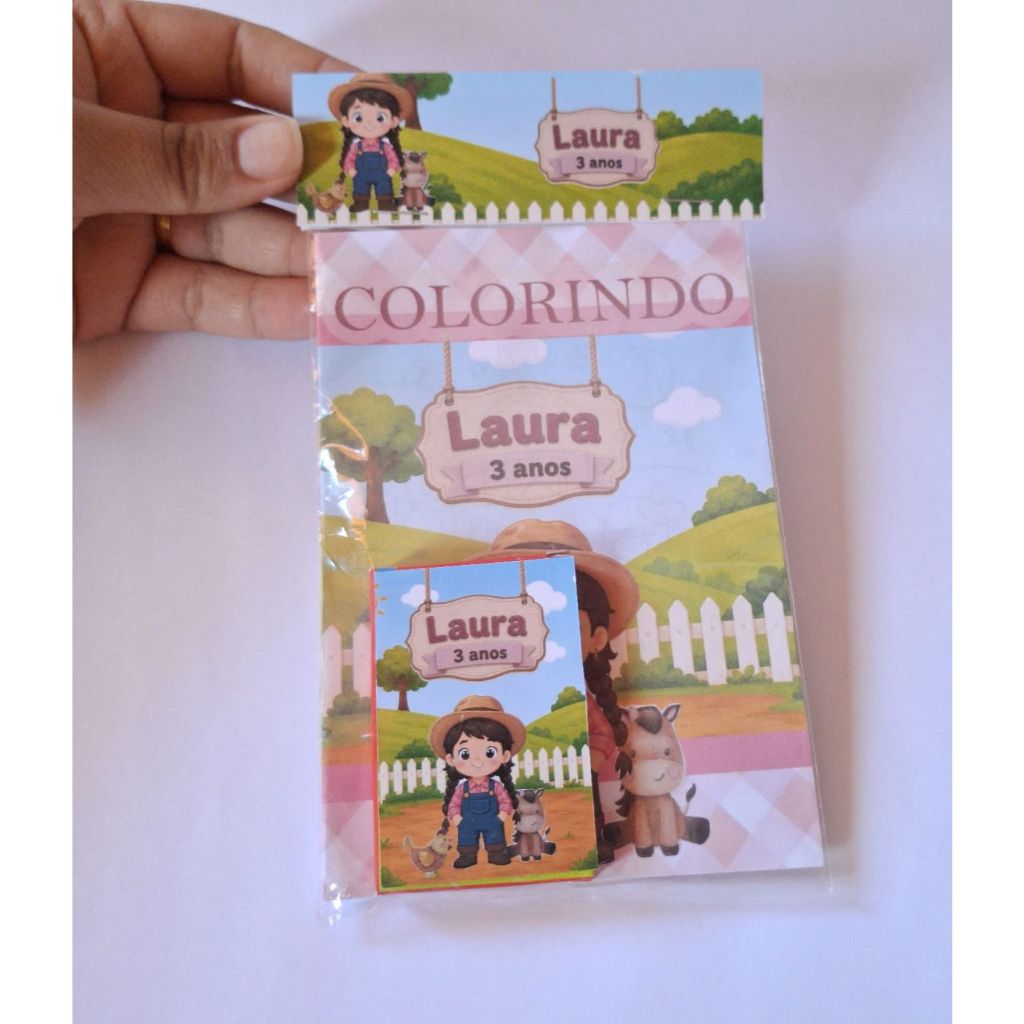 Kit Colorir Fazendinha Menina Personalizados lembrancinha de Festa Infantil de aniversário
