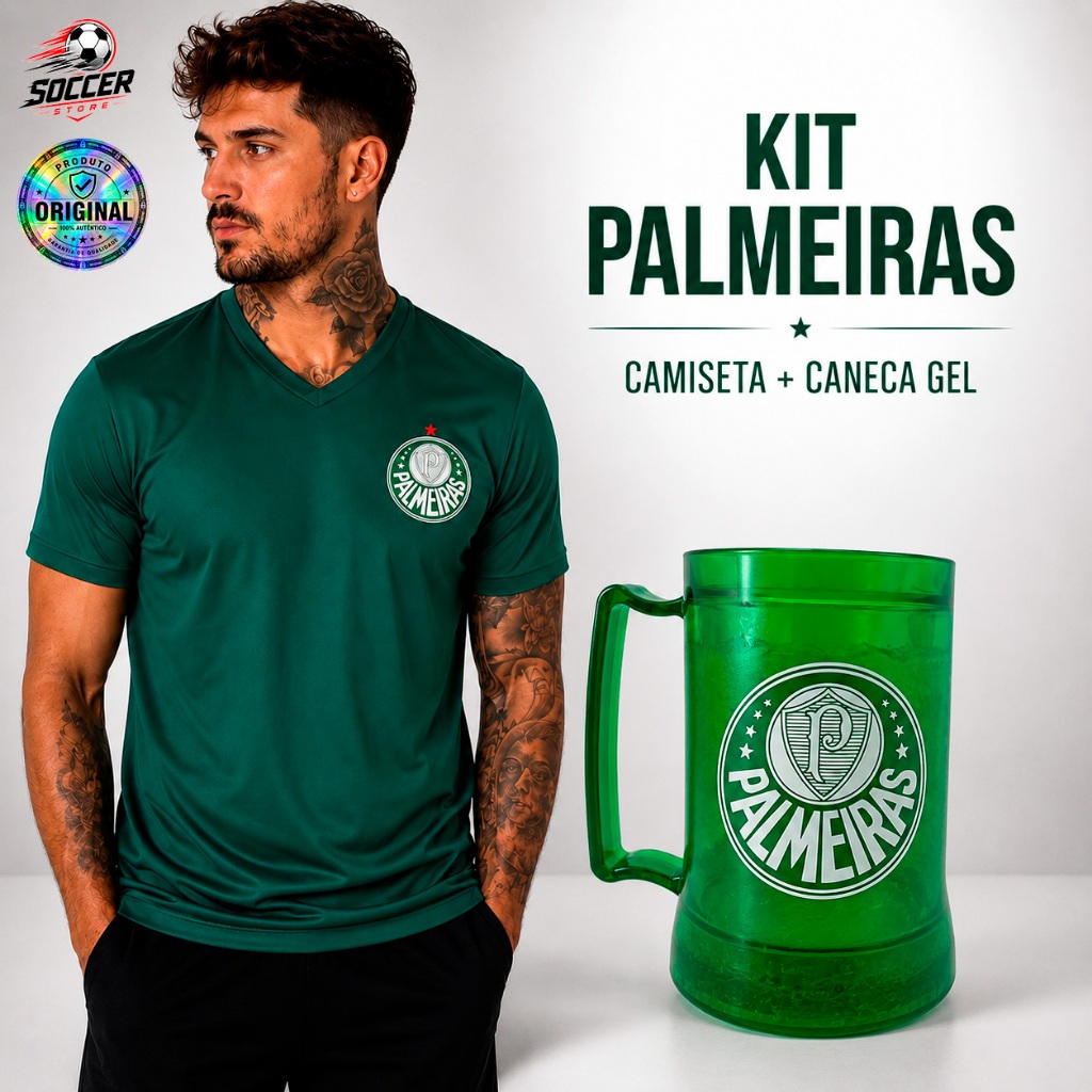 Kit Camisa Palmeiras + Caneca Chopp Térmica 400ml Produto Original Oficial Torcedor Presente Futebol