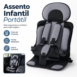 Assento Infantil Portátil para Carro com Cinto 5 Pontos Almofadado Dobrável para Viagem e Uso Diário
