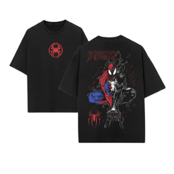 Camiseta Unissex 100% Algodão Puro Modelo Oversize Solto, Estampa Retrô Homem-Aranha Dupla Frente e Costas