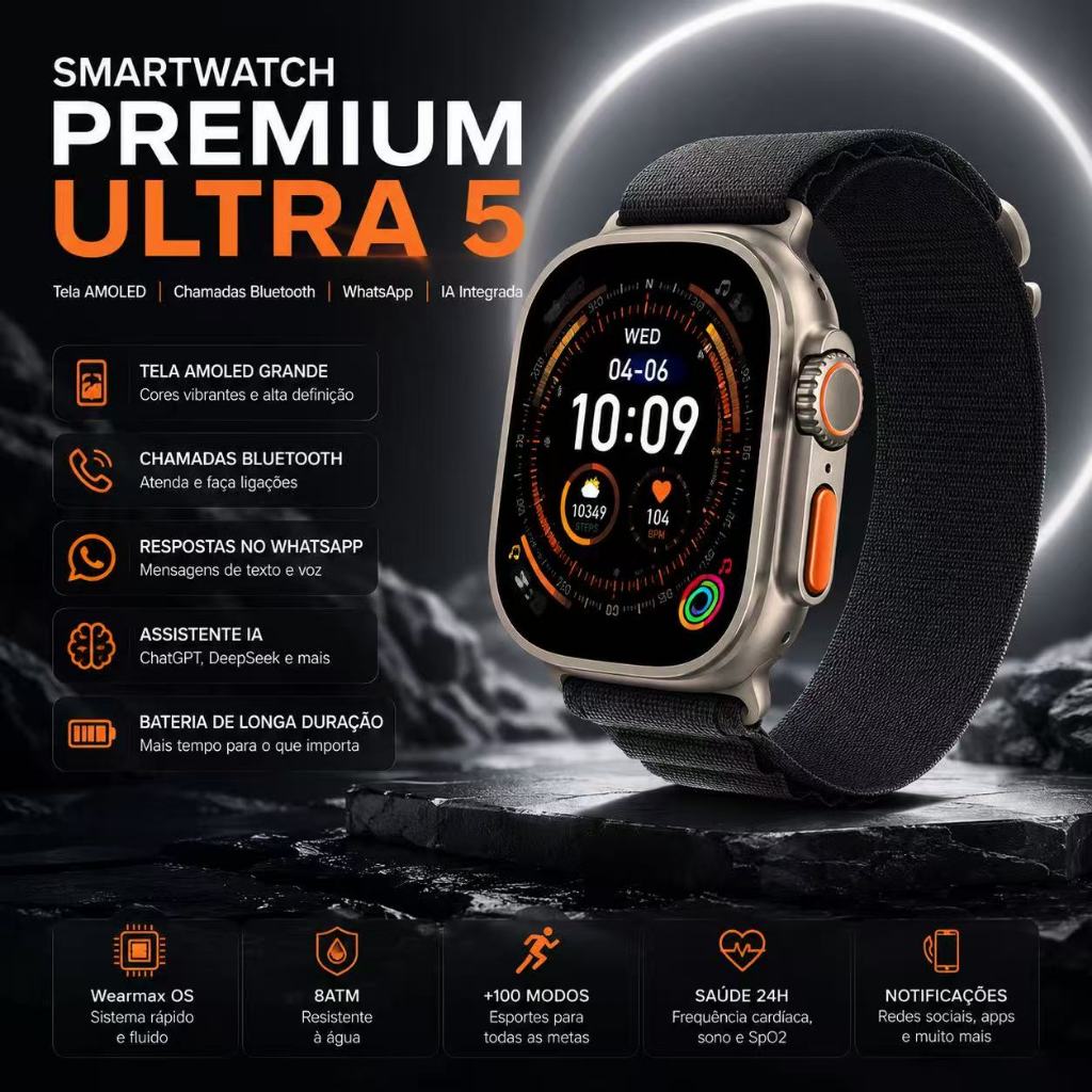 Smartwatch Microwear Ultra 5 Pro Amoled com Chamadas e WhatsApp