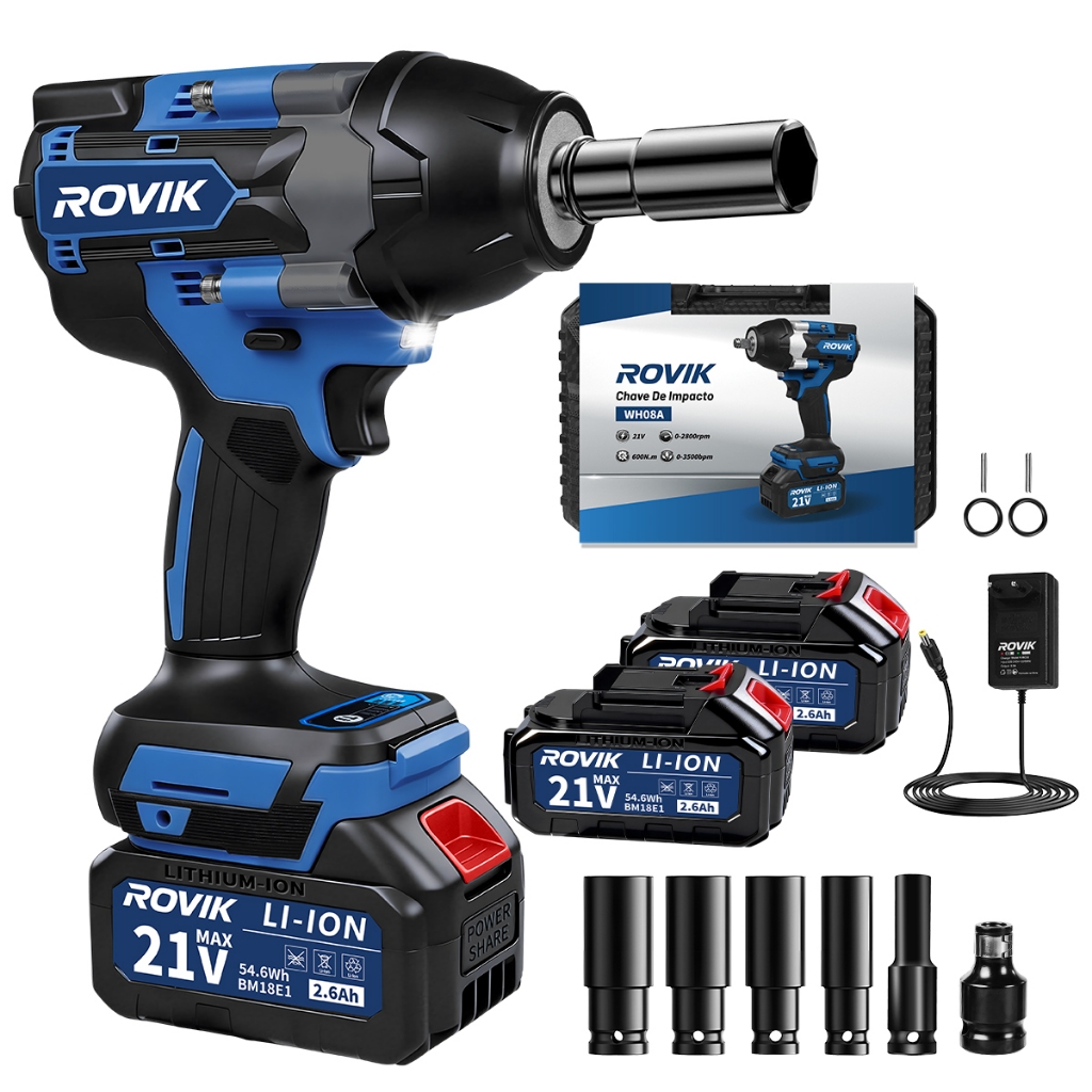 Chave de Impacto Brushless 1000N.m | Sem Fio +2 Baterias