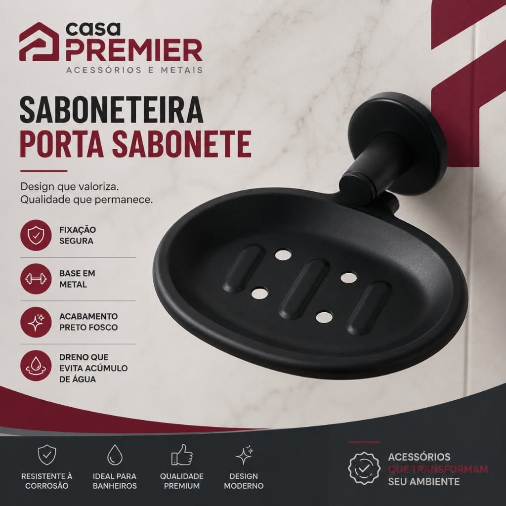 Saboneteira Inox Preto Fosco Black Parede com Fixação dupla 100% Em Metal