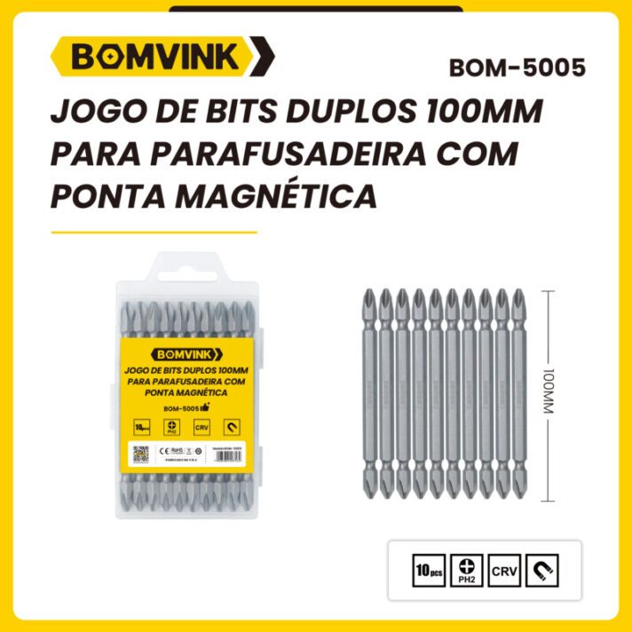 Kit 10 Bits Ponteira Dupla Philips 100mm Aço Vanádio Imantado Ph2 Para Parafusadeira LE-1859