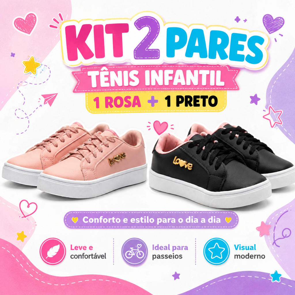 Kit 2 Pares Sapato Infantil Feminino Menina Moderno Elegante Para Looks Infantis Do Dia A Dia