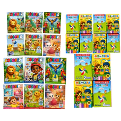 15 Revistinha de Colorir+ 15 Mini Giz de Cera 5 Cores Kit Festa Para Lembrancinha Aniversario Prenda