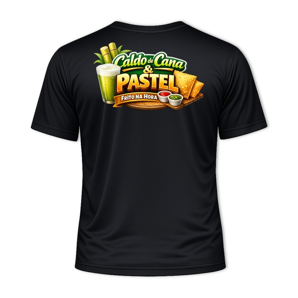 Camisa Camiseta Masculina Uniforme Profissionais CALDO DE CANA E PASTEL FRITO NA HORA Dry Fit Feirante Ambulante Feira