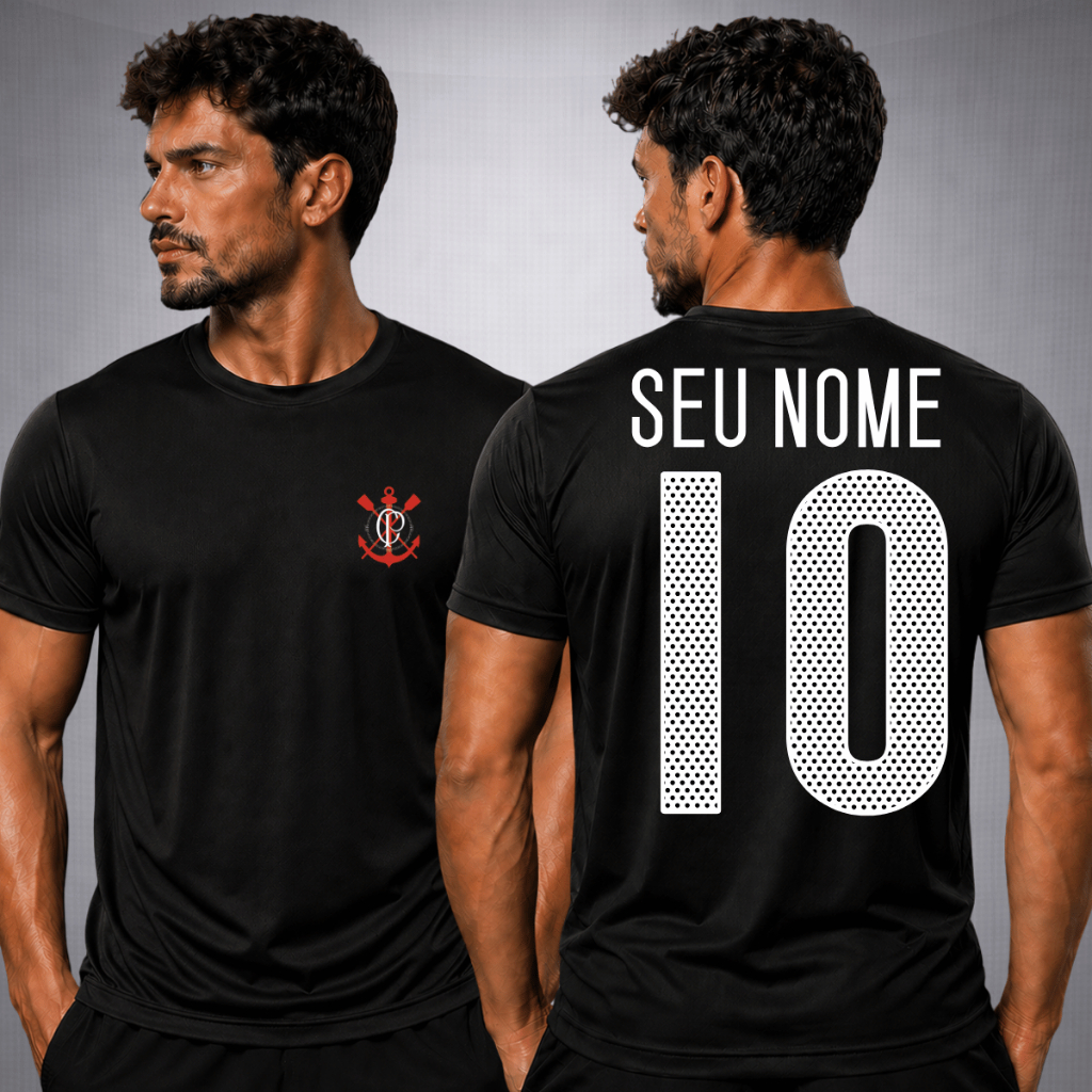 Camiseta Masculina Esportiva Dry Fit Coringão Escolha Seu Time Com Seu Nome Personalizado Futebol Academia