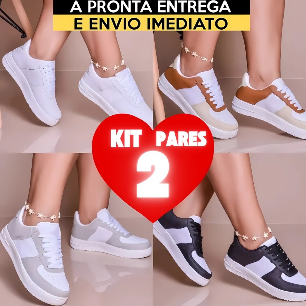 Kit 2 Tênis Casual Feminino Masculino Plataforma Academia Caminhada Conforto Premium