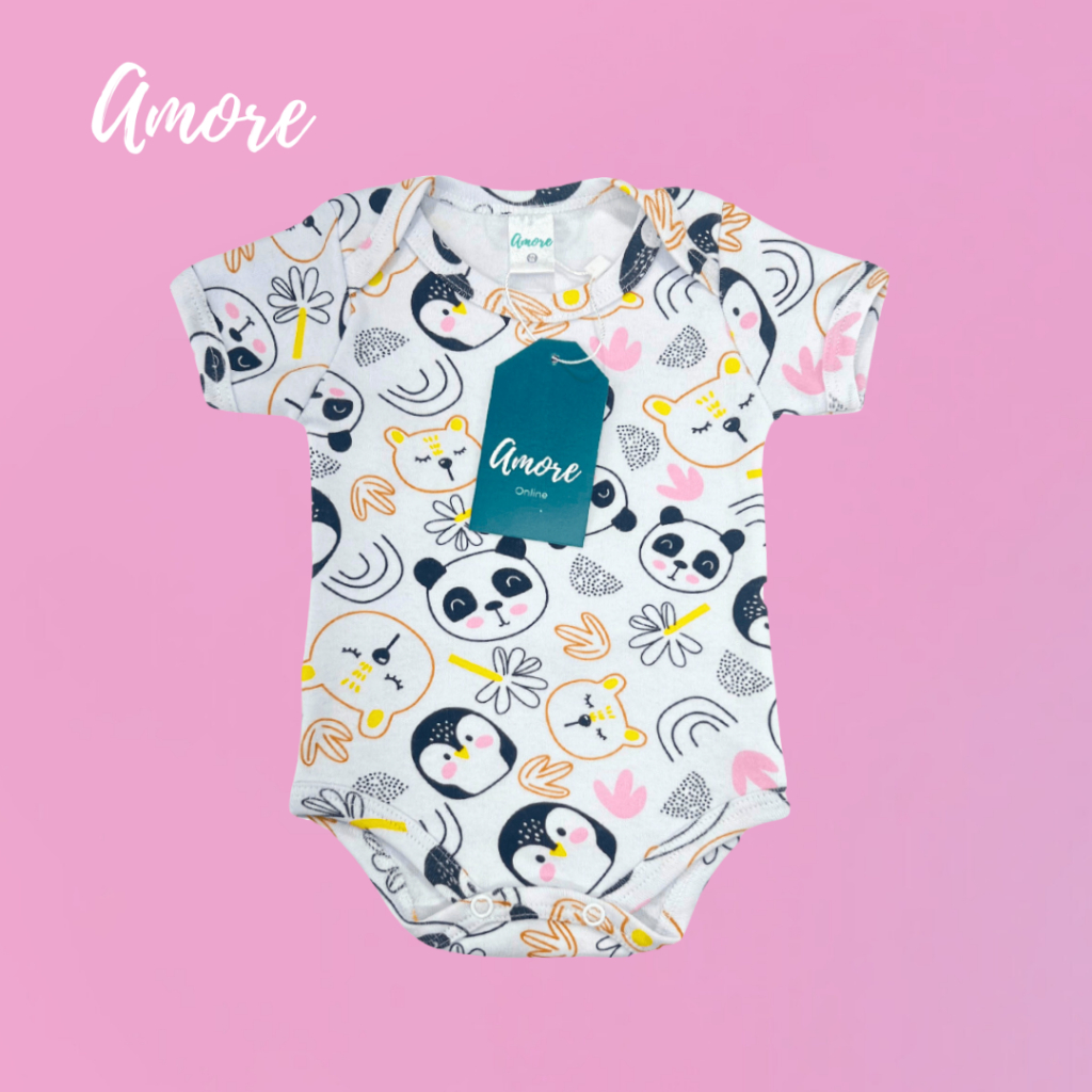 Roupa de Bebê Body Manga Curta Amiguinha Suedine 100% Algodão