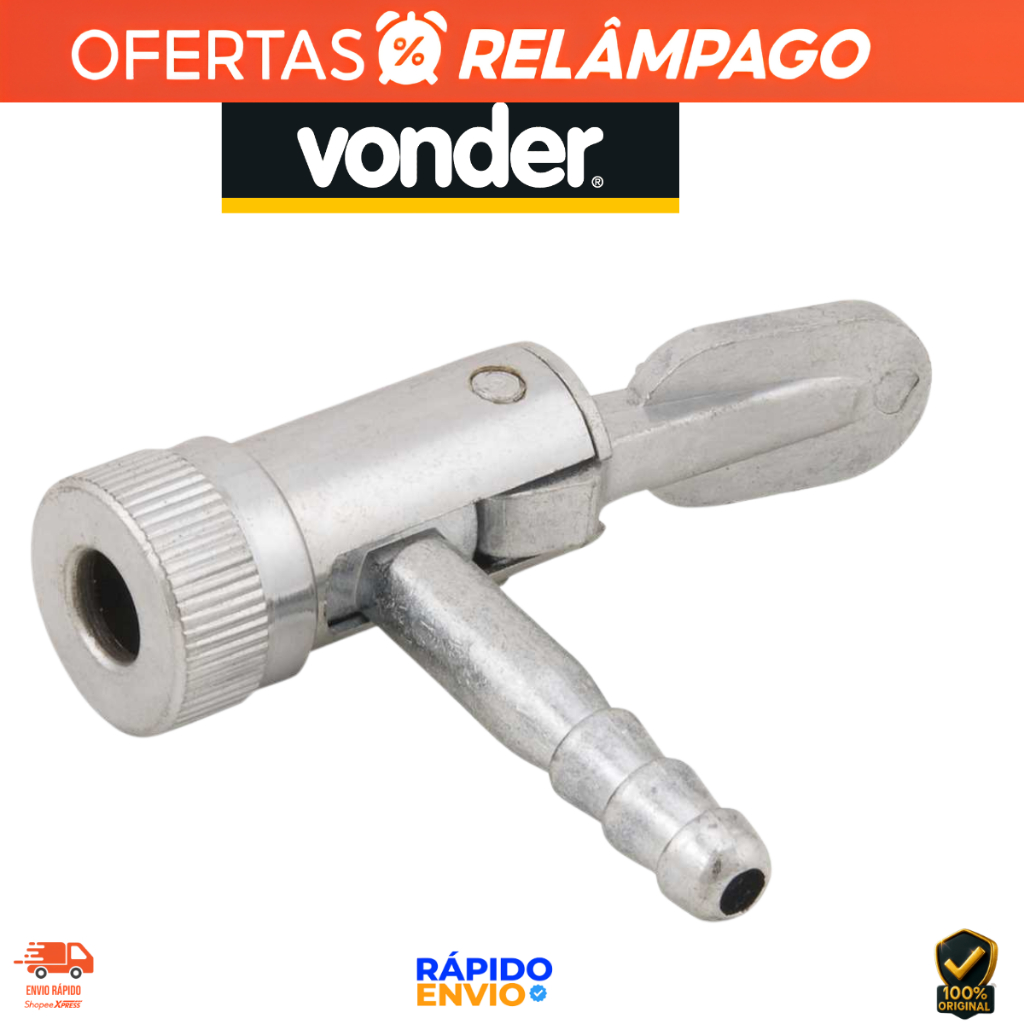 Bico Para Encher Inflar Pneus Com Trava VONDER Mecânica Borracharia Carro Caminhões Trator Bicicleta — imagem 2 de 2