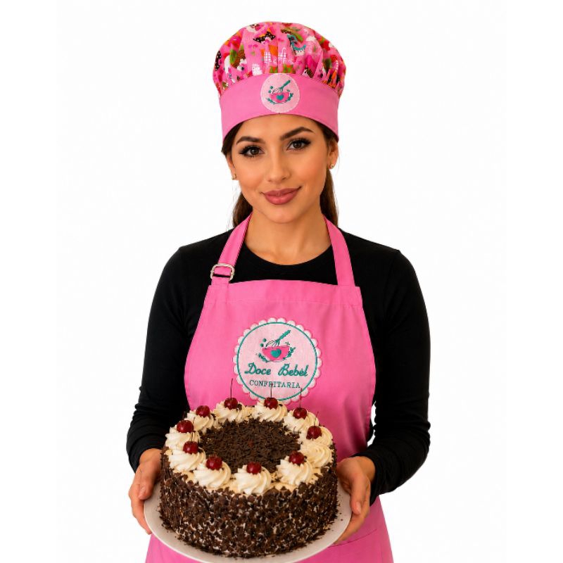 Avental e Touca com sua logo, Confeitaria, Garço, Cozinheira