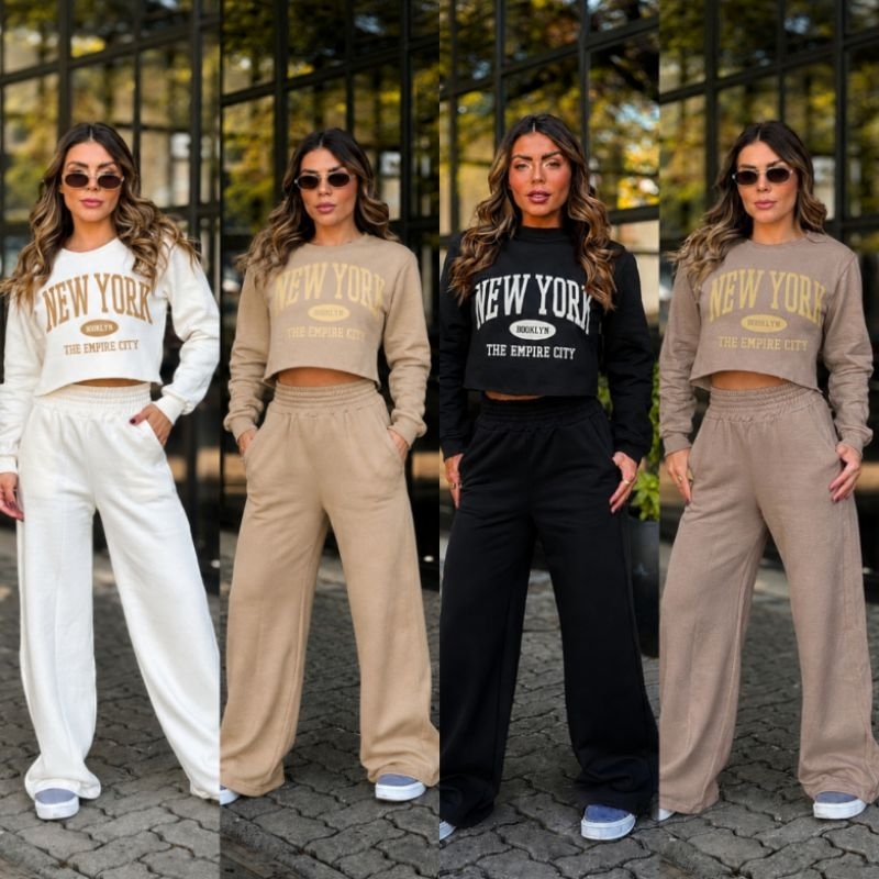 CONJUNTO FEMININO MOLETOM NEW YORK ESTILOSO E CONFORTÁVEL 100%ALGODÃO