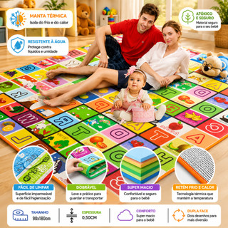 Tapete Termico Emborrachado Infantil Para Atividades Educativo Dobravel Tatame Bebê 180x9…