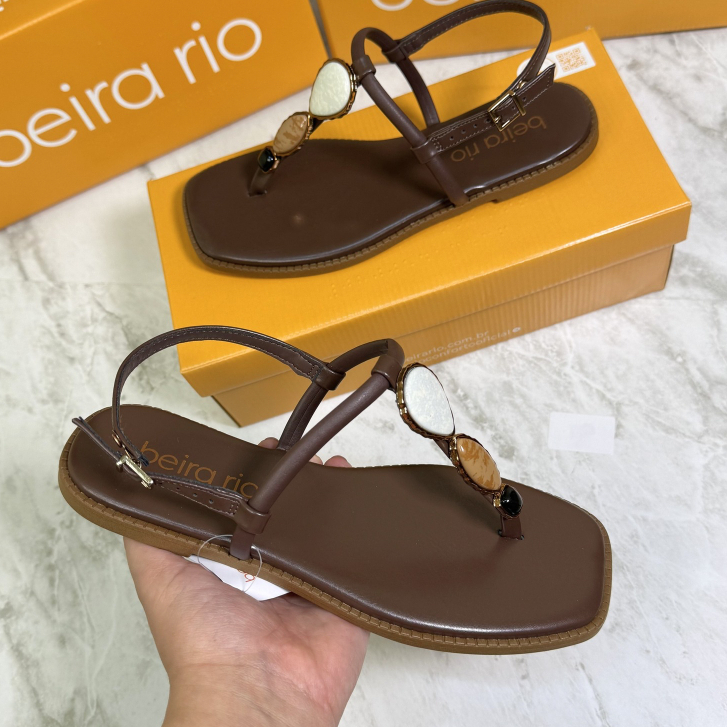 Sandália Feminina Beira Rio Rasteira Pedrarias Fivela Moda Verão Confortável Reg