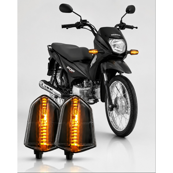 Kit 2 Piscas Seta Led Sequencial Dianteiro Honda Pop 100 110 110i Moto Âmbar 12V Fácil Instalação