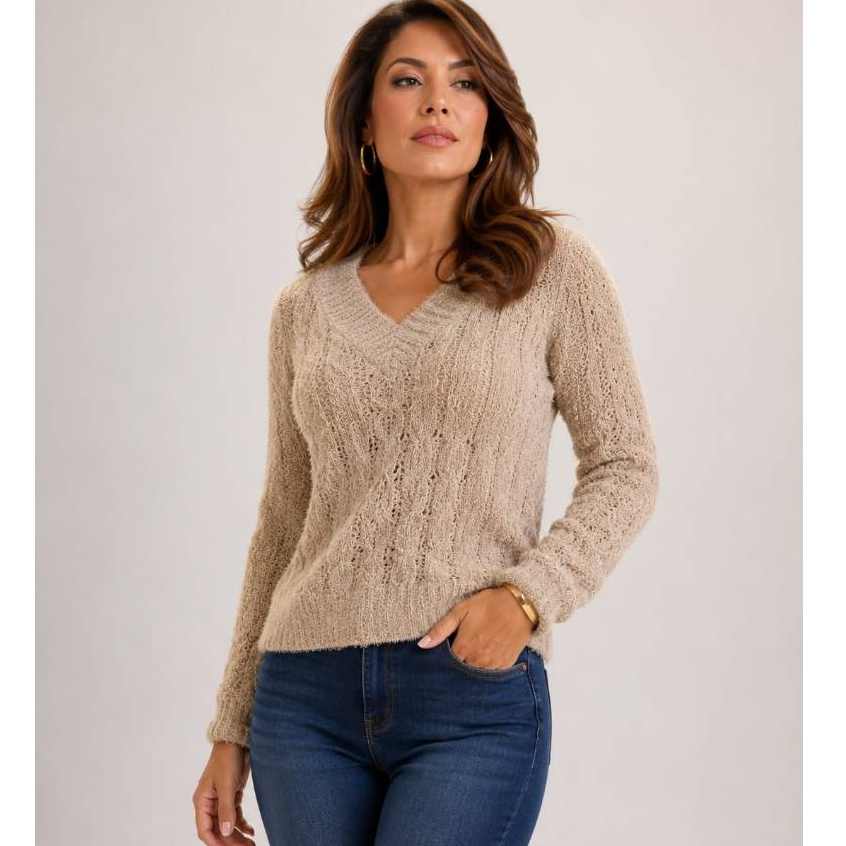 Blusa Tricot Feminina Manga Longa Inverno Elegante Confortável Moda Feminina Blusa Tricot Feminina