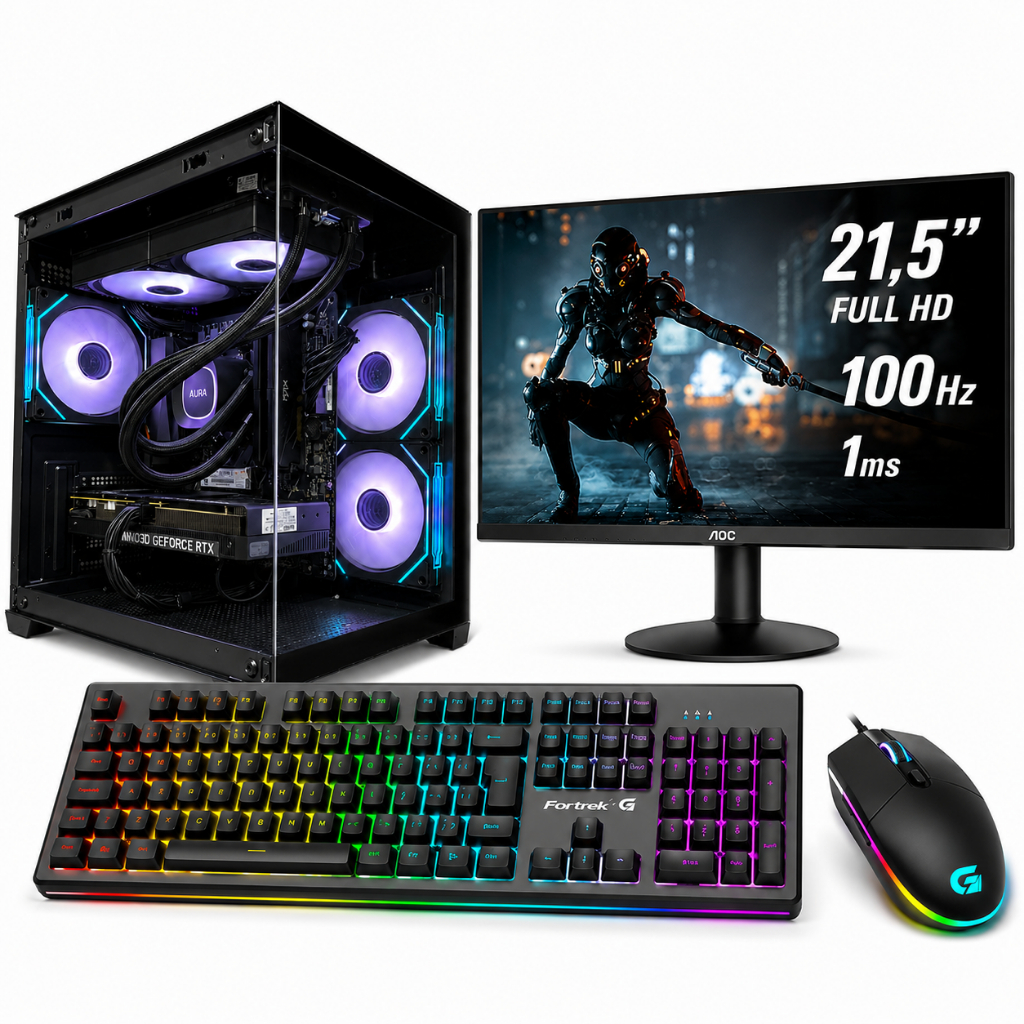 PC Gamer Ryzen 7 5700X, RTX 5060 8GB, 32GB DDR4, NVMe 1TB, Monitor 21,5 120Hz, Watercooler RGB