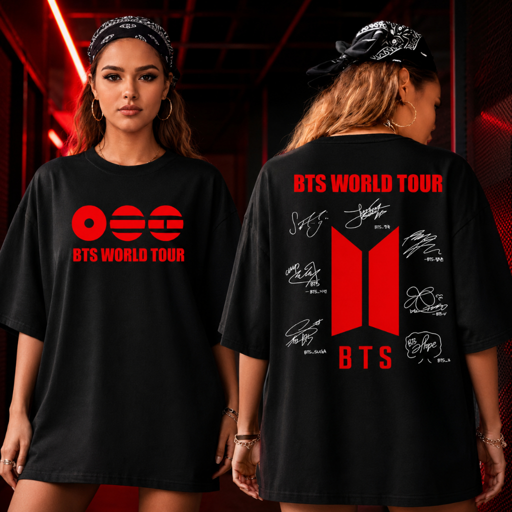 Camiseta Oversized Feminina Masculina Infantil Bts Tour Kpop 2026 BR Show Lançamento 100% Algodão