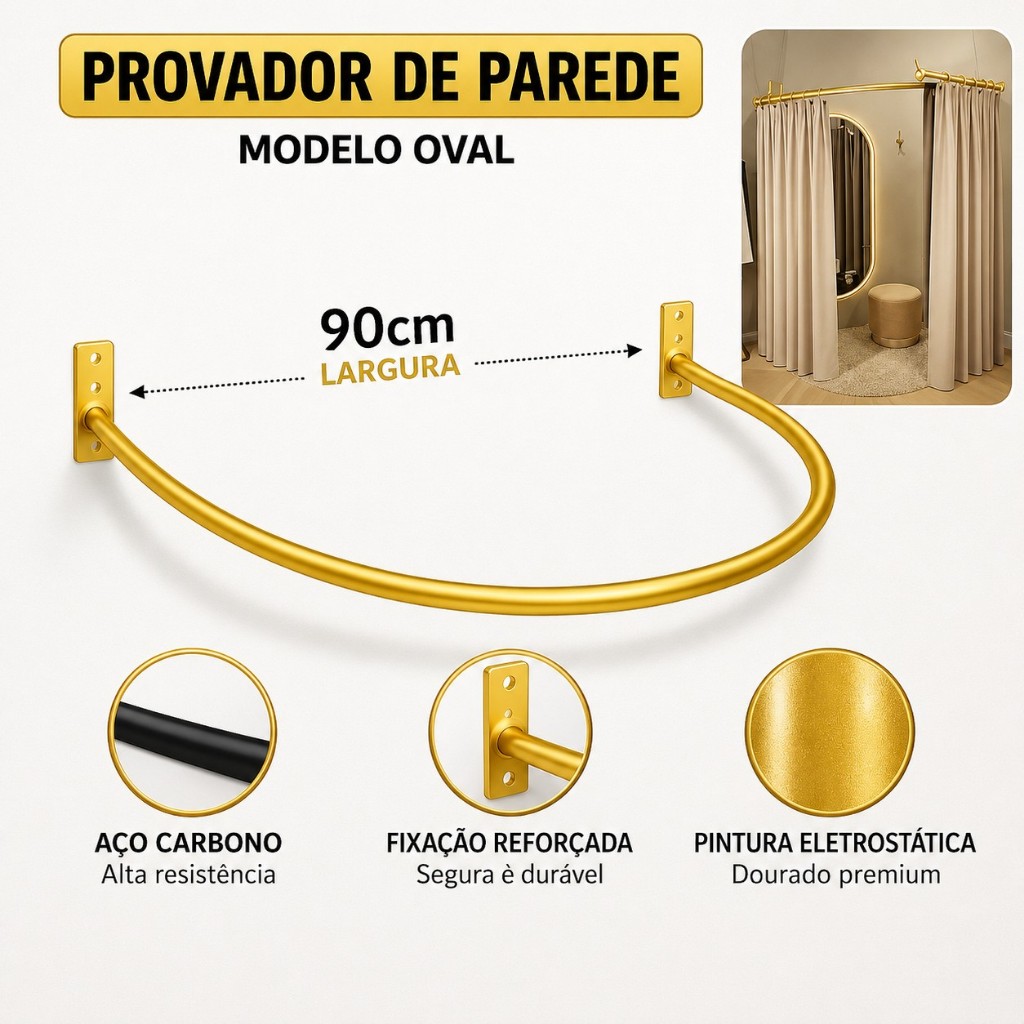 Provador Cabideiro De Parede Redondo Em U Ferro 90x90 Lojas  Quarto Dourado