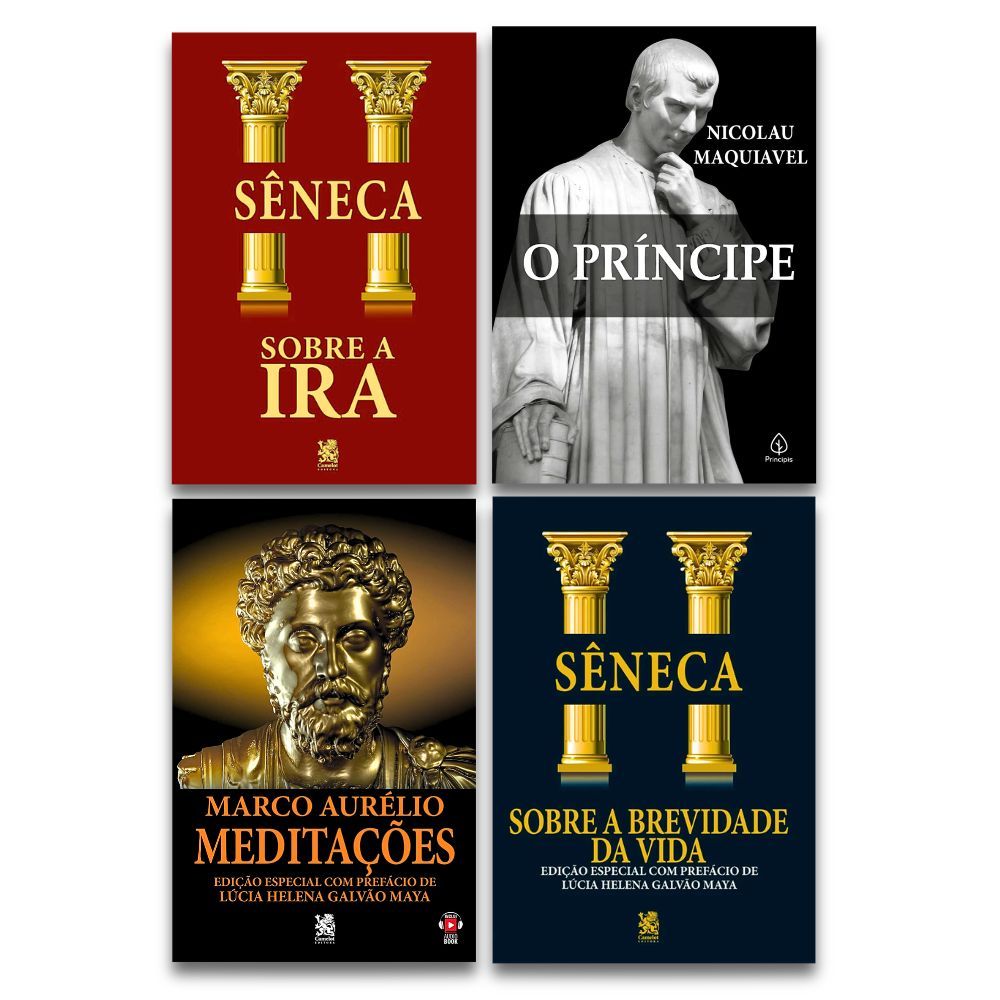 Imagem Kit 4 Livros Reflexão Filosofica | Seneca Sobre a Ira + Sêneca Sobre A Brevidade Da Vida + Meditações + O Príncipe