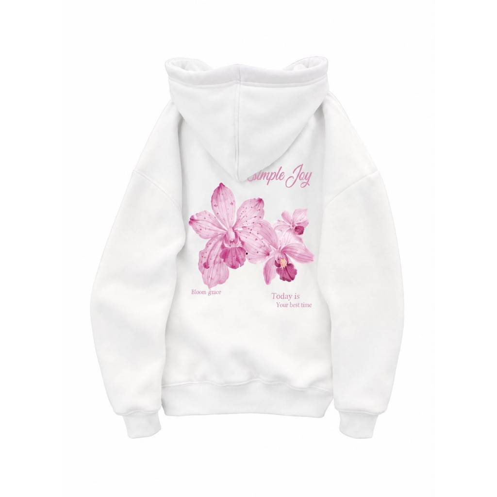 Blusa de Moletom Algodão Feminina Canguru Estampa de Flores Casual