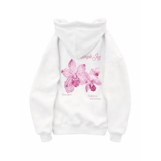 Blusa de Moletom Algodão Feminina Canguru Estampa de Flores Casual