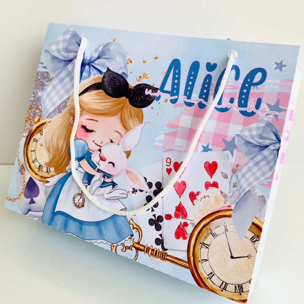 Kit Sacolinhas Personalizadas Alice no Pais das Maravilhas - Lembrancinhas Festa Infantil + BRINDES