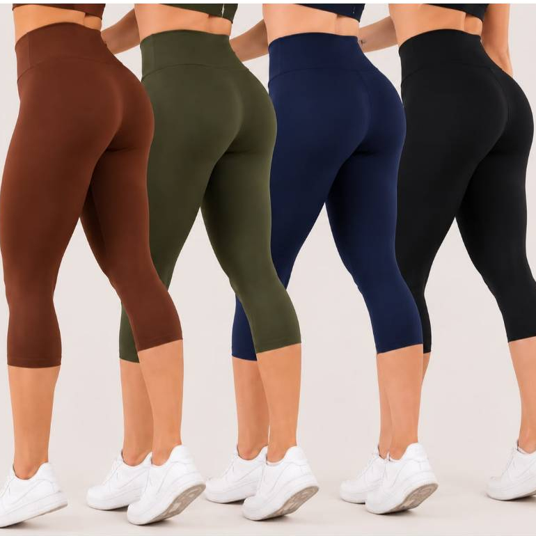 Kit 4 Corsários Fitness Cintura Alta Academia Não Transparente Modela Corpo Suplex Premium Feminino RL