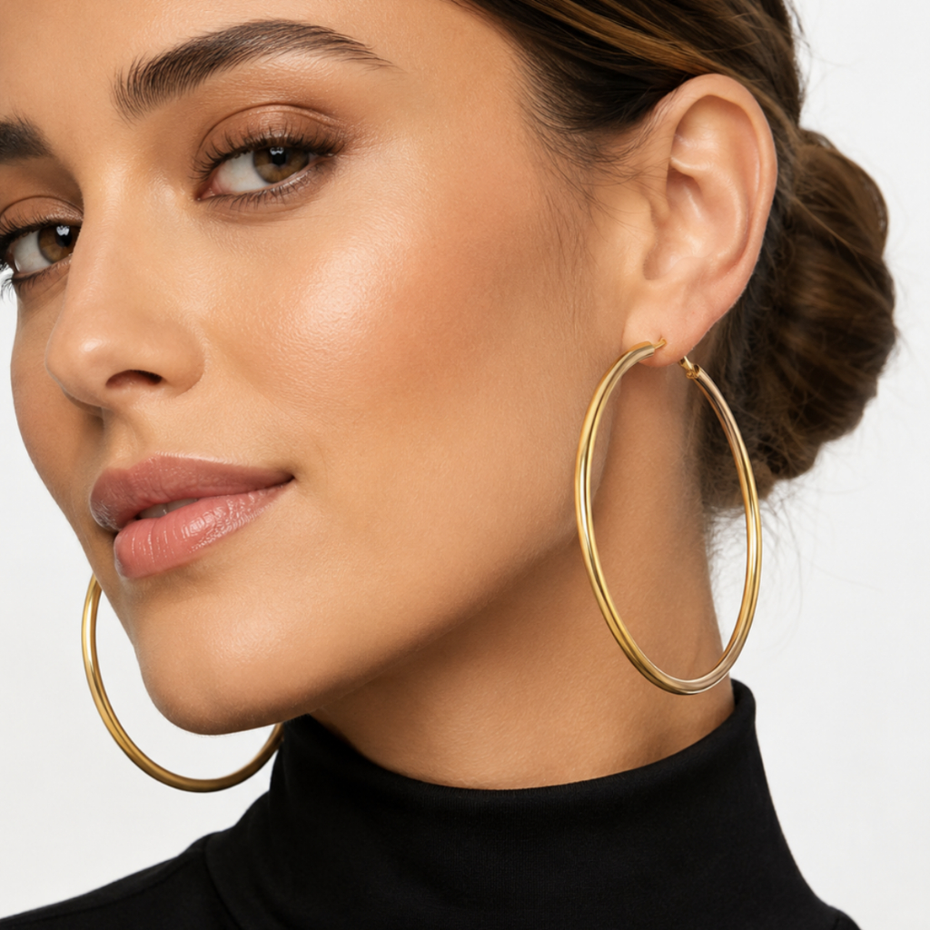 Brinco Argola Feminino Aço Inoxidável Antialérgico Não Escurece Resistente à Água Dourado