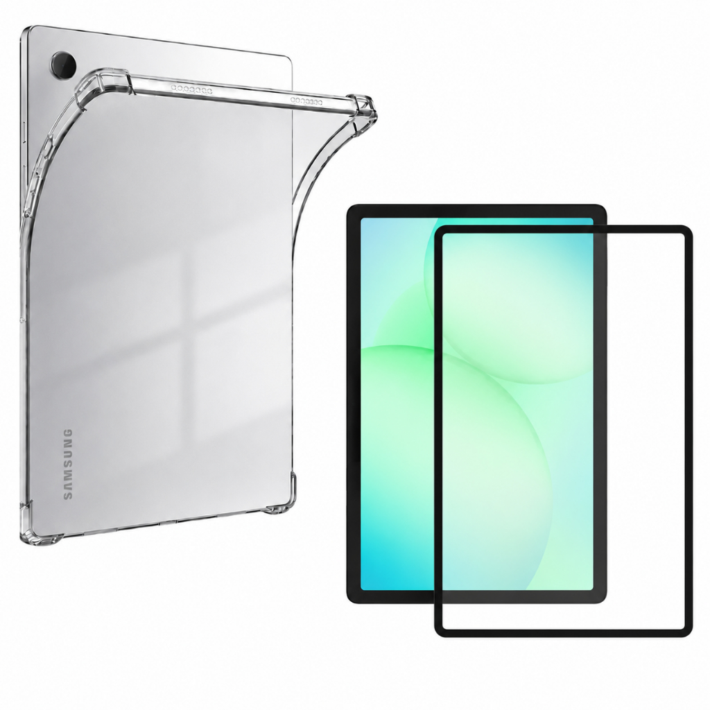 Kit Galaxy Samsung A11+ 11pol X230 Capa Slim + Película 9D Vidro P/ Tablet  Transparente