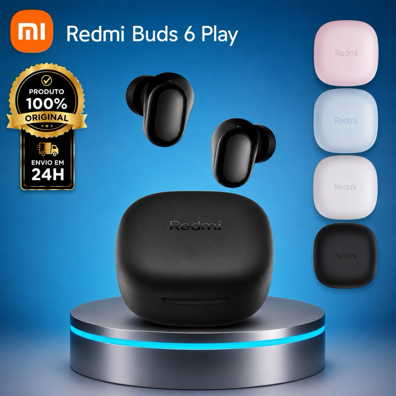 Fone de Ouvido Redmi Buds 6 Play Bluetooth 5.4, 20h de Reprodução e Resistência IPX4