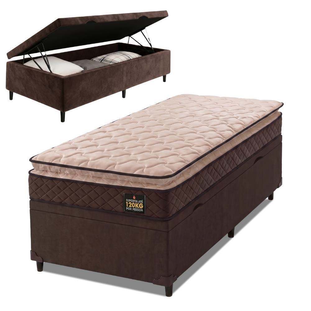 Cama Box Baú Solteiro Colchão Espuma D33 Pillow Top Millenium 88x188x60cm Marrom Hellen