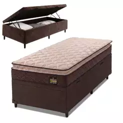 Cama Box Baú Solteiro Colchão Espuma D33 Pillow Top Millenium 88x188x60cm Marrom Hellen