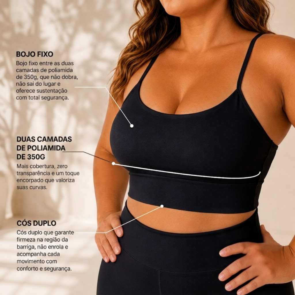 TOP CROPPED ALCINHA COM BOJO PROTEÇÃO UV POLIAMIDA PLUS SIZE 1