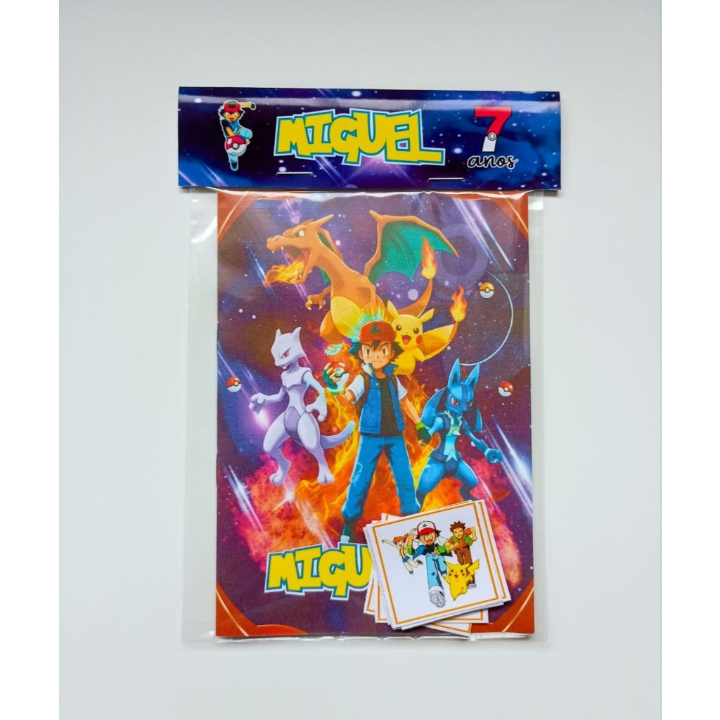 Álbum de Figurinhas e Livrinho de Colorir 10x15 Lembrancinha Personalizada Aniversário Infantil Pokemon