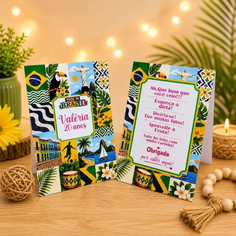 Kit Plaquinha de Agradecimento Brasilidade - Brasil Rosa ou Azul Personalizado - Lembrancinha - Aniversário