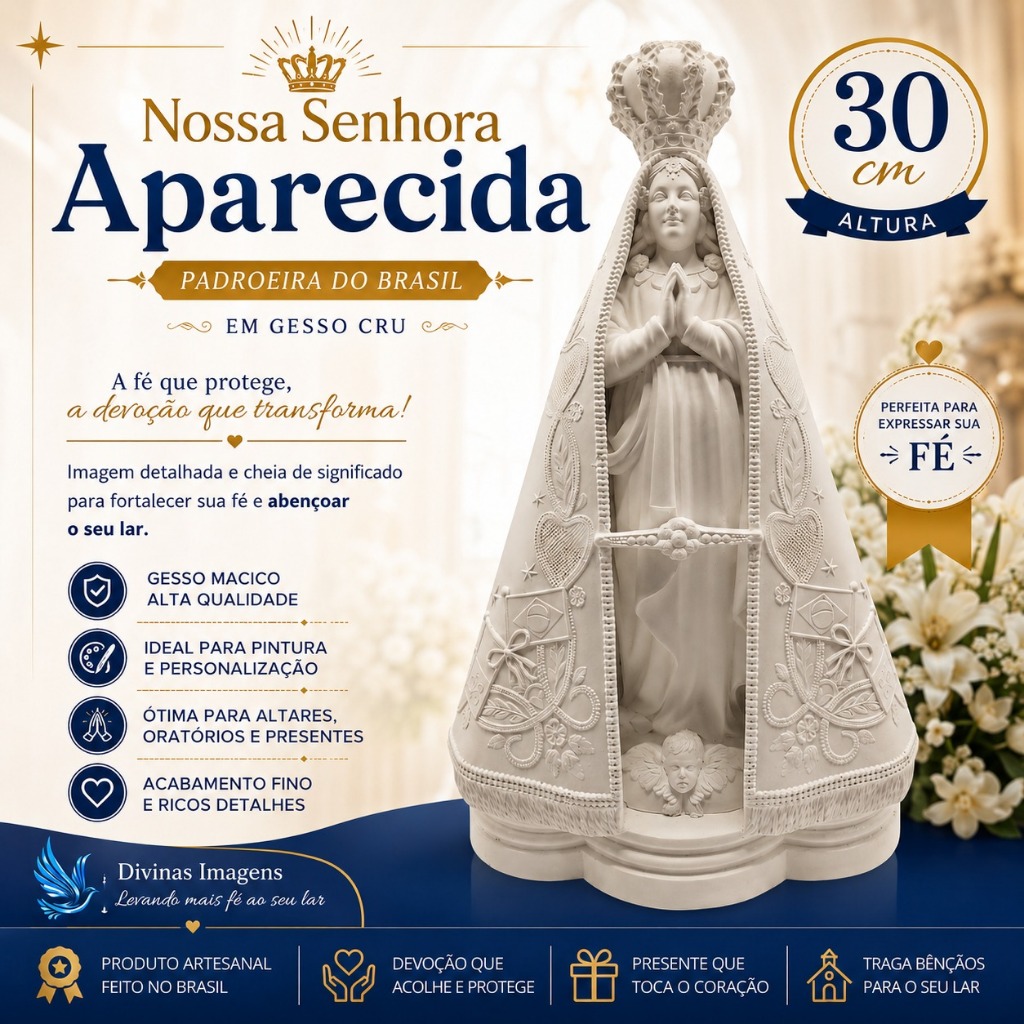 Imagem Nossa Senhora Aparecida Padroeira 30cm Cru Retocado