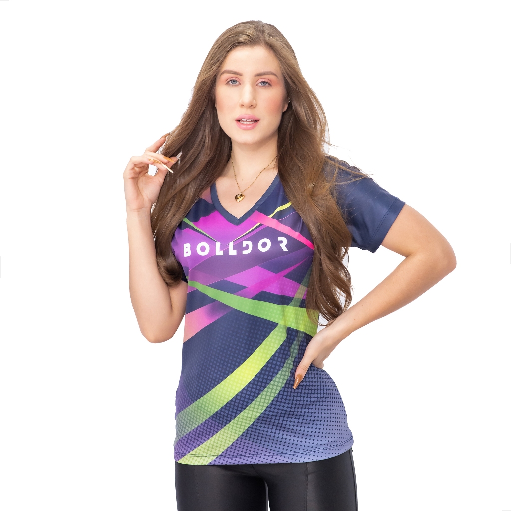 Camisa Dry Fit Blusa Academia Blusa Feminina Gola V Com  Elastano Proteção UV