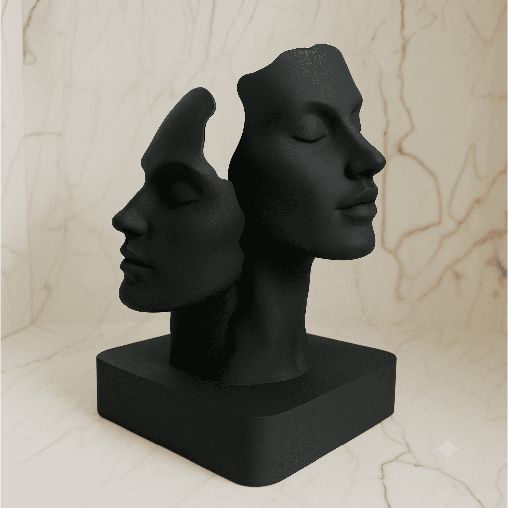 Escultura Face Dupla Minimalista | Decoração Moderna para Sala e Escritório