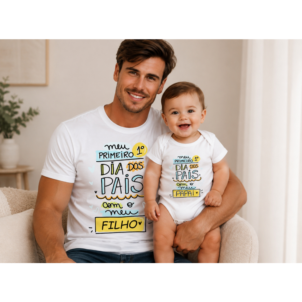 Kit Camiseta Meu primeiro Dia dos Pais Filha Filho