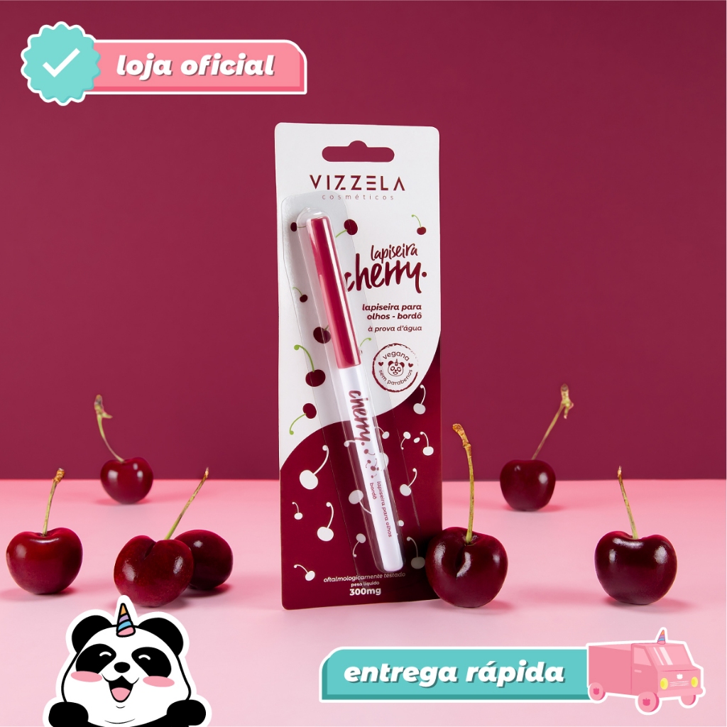 Lapiseira Delineador Olhos Cherry Bordô Retrátil À Prova D'Água Vegano Original Vizzela