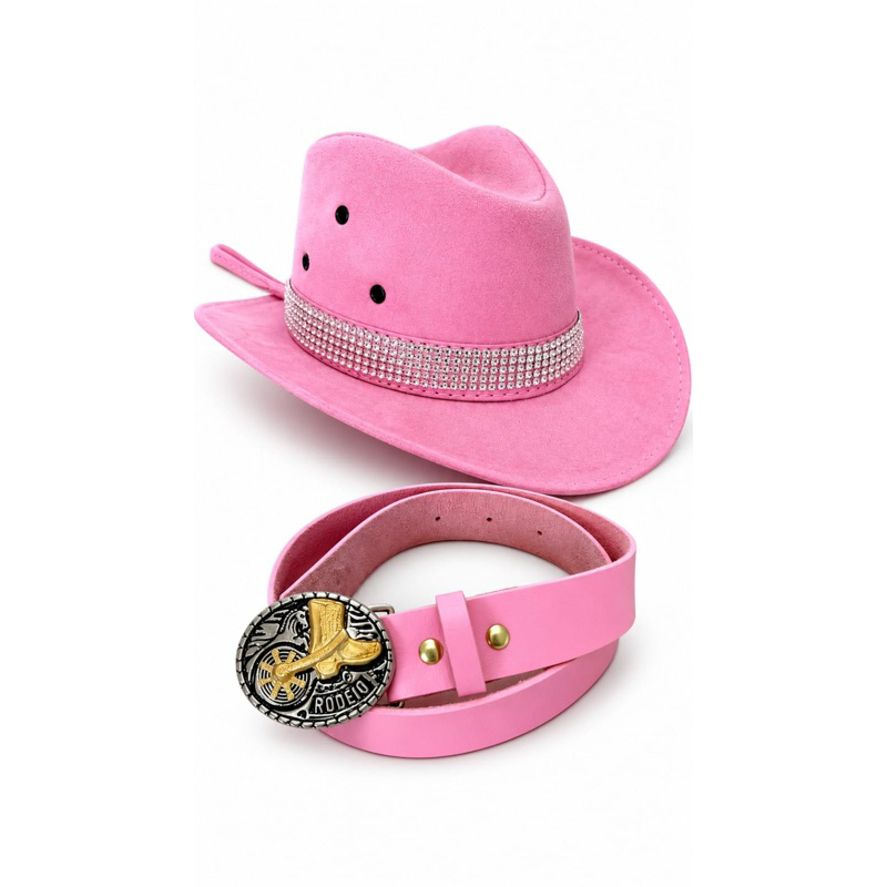 Krica Kids - Kit Chapéu Com Strass Dourado E Cinto Infantil Cowboy Rodeio Bota Ou Cavalo